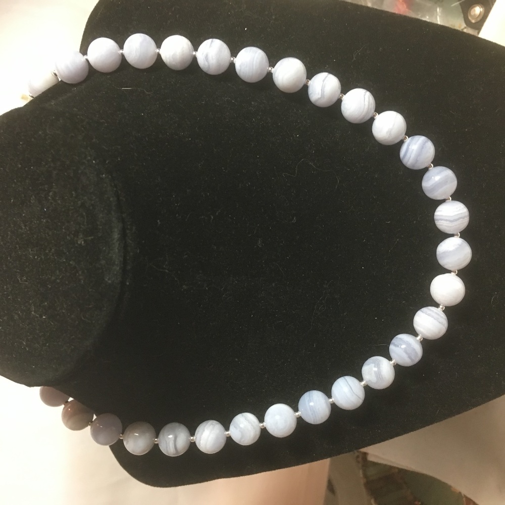 Blue Lace Agate SS 17 Inch Necklace #1130